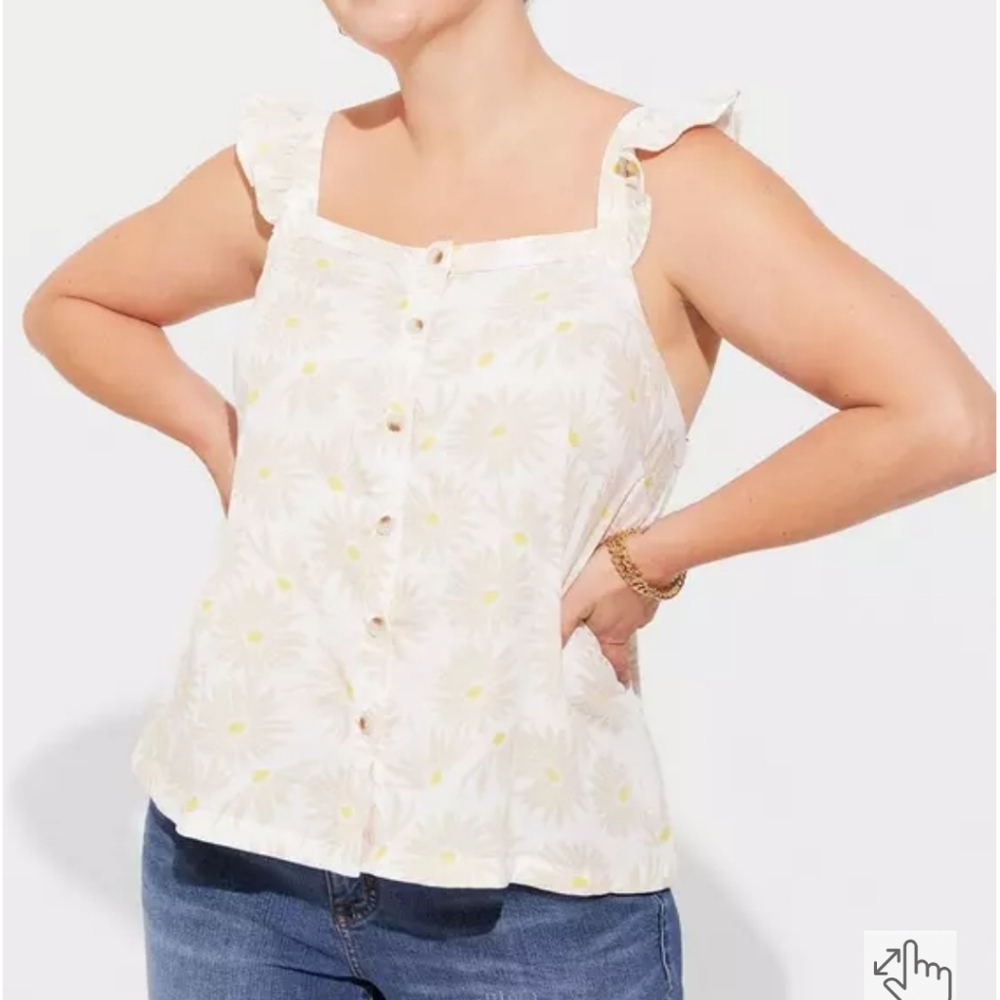 Torrid Plus Size 3x 4x 5x White Daisy-Print Ruffle Strap Tank Summer Top Womens